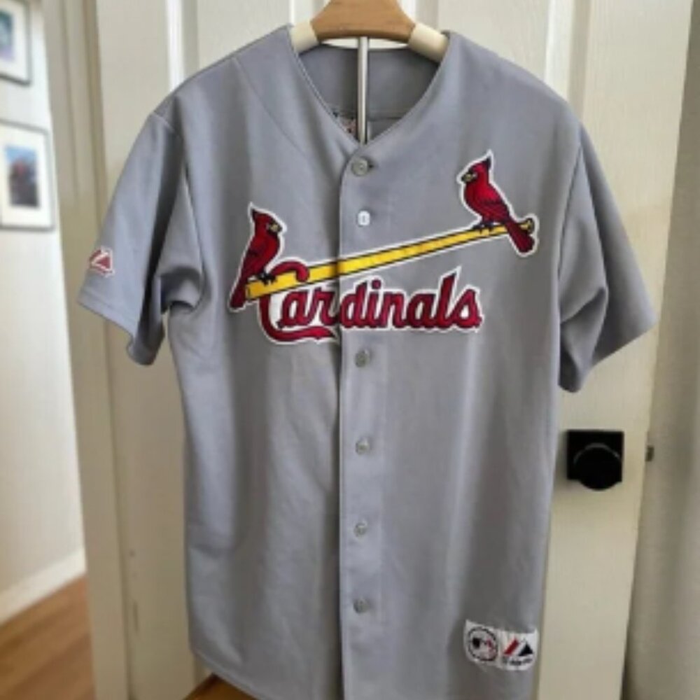 Vintage ST. LOUIS CARDINALS ALBERT PUJOLS 5 GRAY BUTTON-DOWN MLB Majestic JERSEY